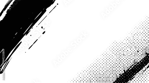 Dynamic black ink brush strokes on a white background, creating an abstract and expressive composition with diagonal lines and splatters.