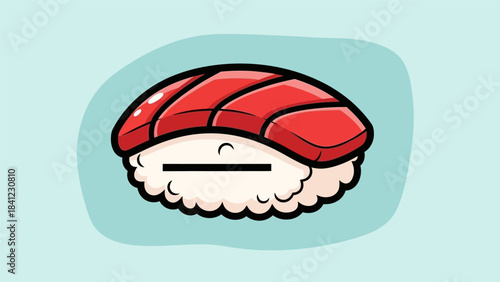 Cartoon Tuna Nigiri Sushi with a Sleepy Expression.
