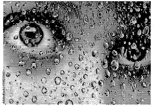 Vector Rain Drops Portrait, Water Droplet Face, Wet Glass Effect, Emotional Eyes Illustration