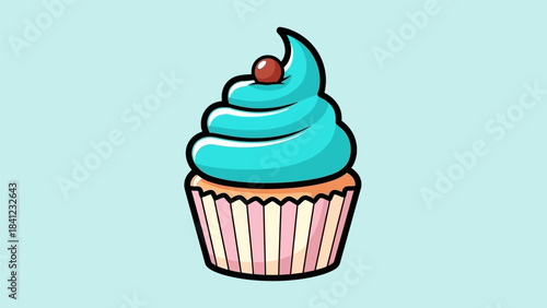 Delightful Cupcake with Swirled Frosting and Cherry Topping Illustration.