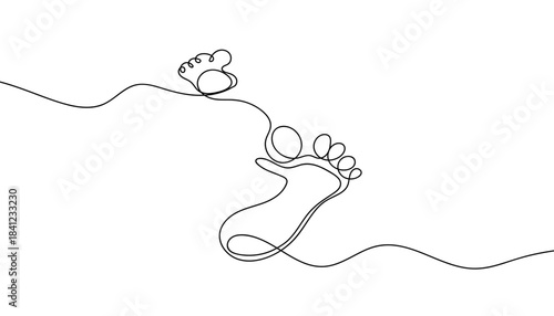 Footprints on the sand, in a continuous line. Single line drawing vector illustration. Editable stroke.