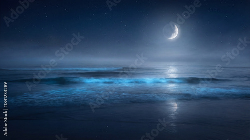 Fototapeta Naklejka Na Ścianę i Meble -  Serene Moonlit Coastline