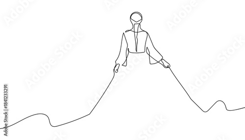 A woman wearing traditional Korean clothing, in a continuous line. Single line drawing vector illustration. Editable stroke.