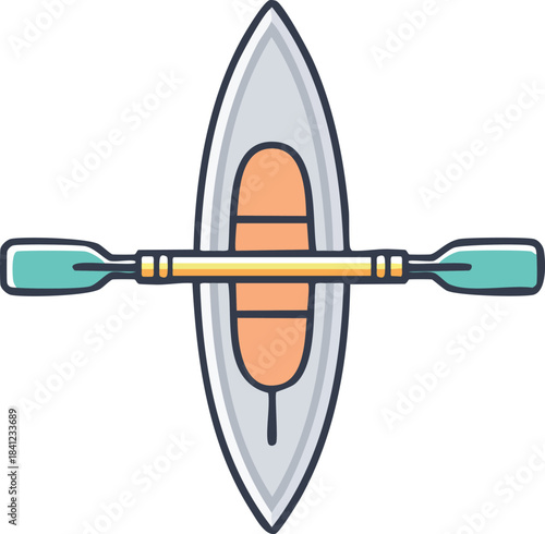 Line icon of a canoe boat with paddle outline
