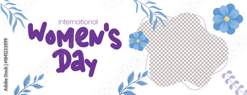 Women’s Day 8 March floral vector background with editable banner layout, horizontal website header and social media cover template