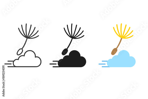 Dynamic Seed Designs. Floating seed cluster, soft cloud, motion trails, first in line style with thin outline, second in solid