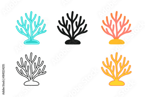 Vibrant Coral Reef. Vibrant coral reef with glowing neural-like branches, minimal vector icon, first in line style with thin