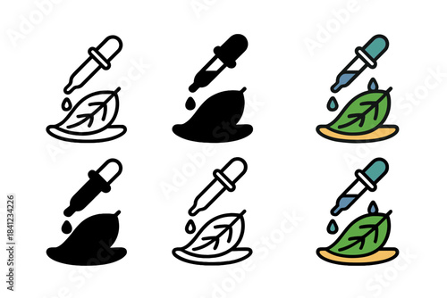 Leaf Edibility Testing Icon. Leaf sample with dropper testing for edibility, minimal vector icon, first in line style with thin