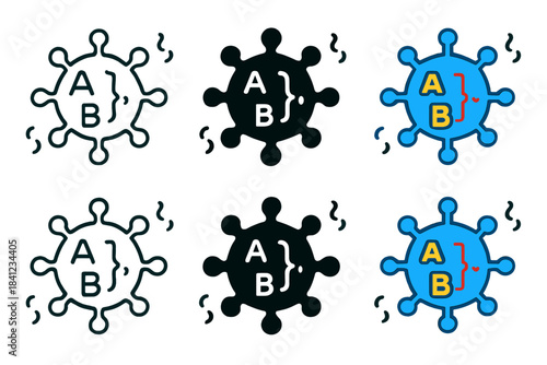 Viral Alphabet Filaments. Floating viral filaments carrying alphabetic symbols and syntax patterns, simple minimal vector icon,