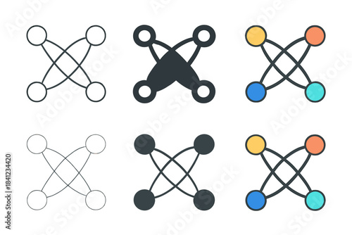 Quantum Entanglement Art. Abstract representation of entangled quantum states with glowing nodes, abstract minimal vector design,