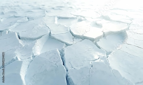 Abstract cracked ice surface with intricate patterns, high-detail texture in cool blue and white tones, soft diffused light creating depth, clean minimalist style,
