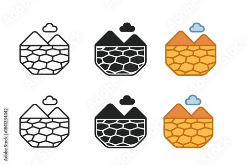 Salt Pan Desert Patterns. Salt pan desert showing polygonal crust patterns and arid surroundings, clean minimal vector icon, first