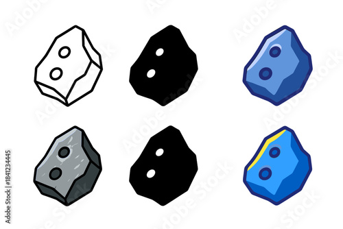 Meteorite Icon Variations. Meteorite shard with metallic texture and small craters on surface, clean geometric minimal icon, first
