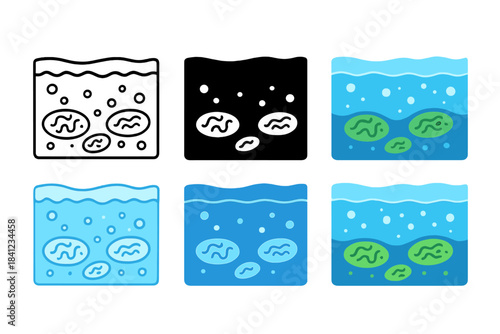 Frozen Lake Cross-Section. Frozen lake cross-section with microbial mats beneath the surface, subtle bubbles and icy gradients,