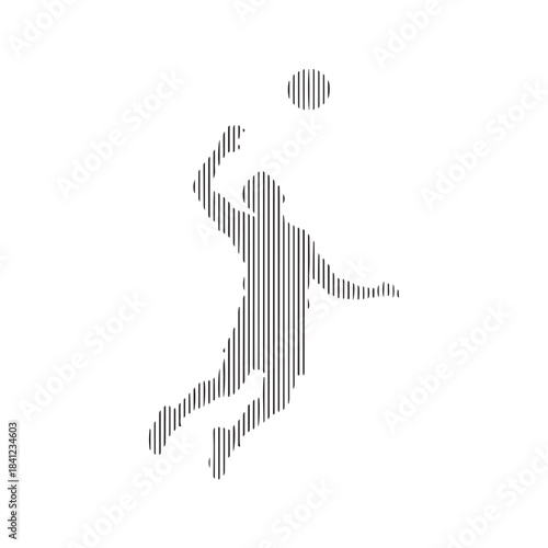 Abstract volleyball player silhouette jumping to spike the ball. Modern sport symbol created with vertical lines vector illustration.