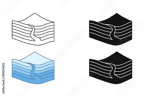Glacier Meltwater Cross-Section. Cross-section of glacier showing internal channel of meltwater with stratified ice layers, clean
