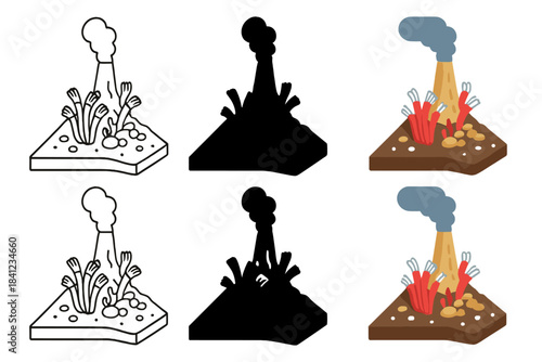 Deep-sea Vent Life. Cross-section of deep-sea vent ecosystem with extremophiles clustered near mineral chimney, clean geometric