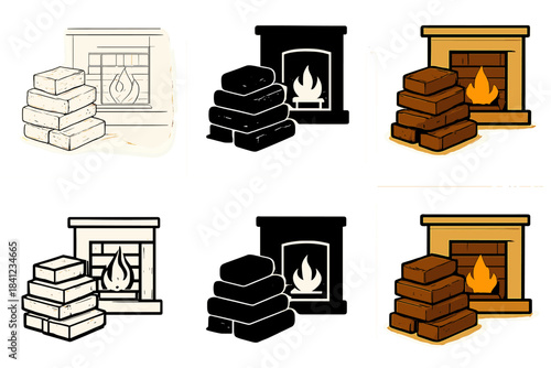 Peat Bricks Display. Stack of dried peat bricks beside fireplace, subtle lines of stored energy and tradition, simple still-life
