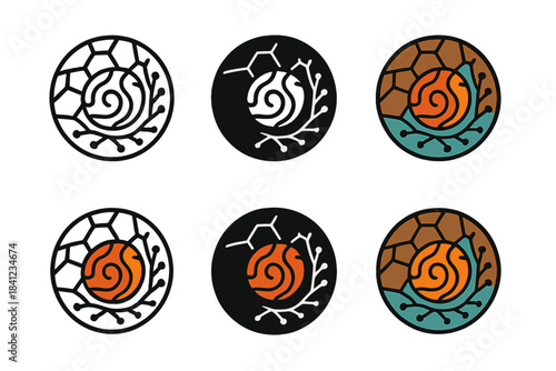 Geological-Biological Emblem. Abstract emblem merging geology and biology — molten core, mineral crust, and microbial network