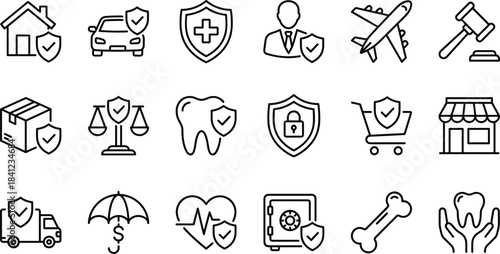 Real Estate and Property Line Icons Set, House Sale, Rent, Auction, Handshake, Contract, Garage, Parking, Vector Outline Illustration