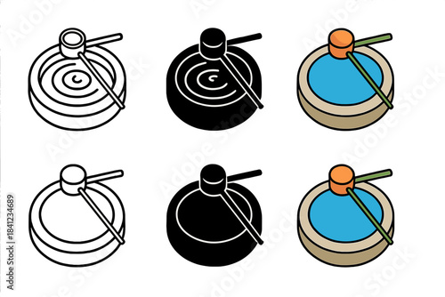 Harmonious Water Basin. Top view of circular stone basin filled with rippling water, ladle resting on bamboo support, minimalist
