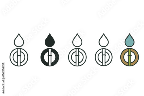 Japanese Purity Emblem. Minimalist emblem combining water droplet, stone ring, and bamboo line, representing essence of Japanese
