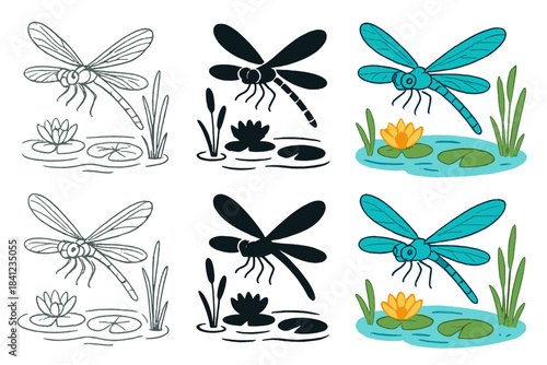 Dragonfly Pond Harmony. Dragonfly Pond Wing, harmonious composition capturing grace, stillness, and shimmering motion, first in