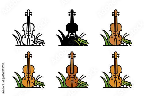 Musical Countryside Harmony. Cricket Field Violin, elegant countryside symbol representing harmony between nature and melody,