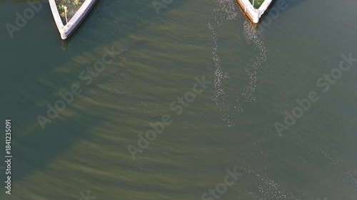 Aqueduct Veluwemeer in the Veluwe lake near Harderwijk The Netherlands where boats pass over the road.