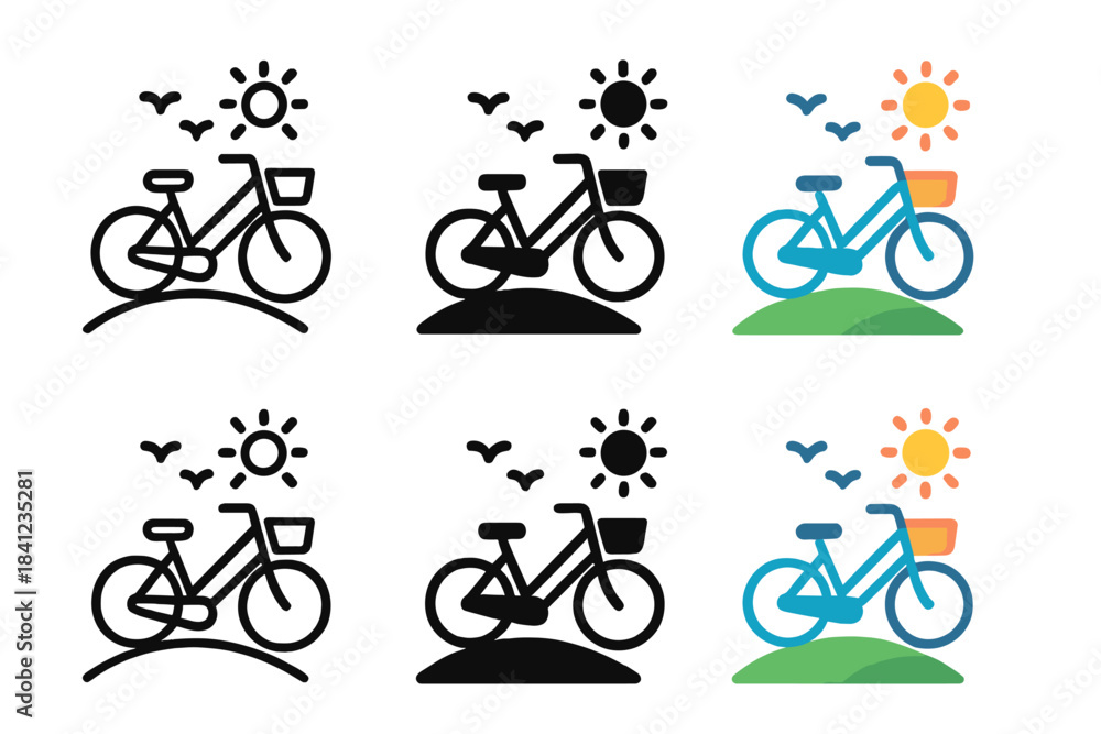 Obraz premium Bicycle Icon Diversity. Bicycle Hill Basket, clean modern icon showing outdoor serenity through line movement and shape clarity,