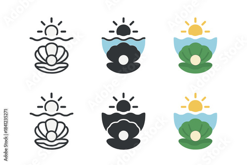 Oyster Bed Icons. Oyster Bed Treasure, clean modern icon showing balance between nature’s calm and inner light, first in line