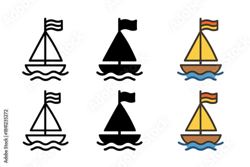 Sailboat Emblem Variations. Sailboat Wind Flag, minimalist ocean emblem symbolizing freedom, direction, and open-air movement,