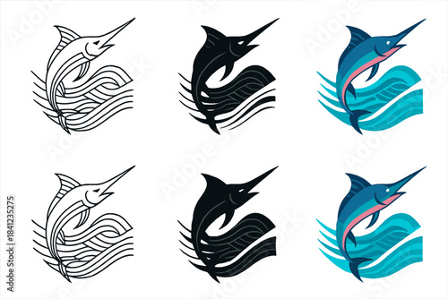 Abstract Swordfish Harmony. Swordfish Ocean Spear, abstract aquatic harmony combining strength, motion, and geometric wave lines,