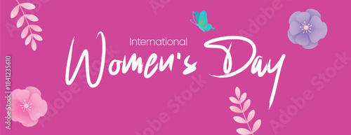 8 March Women’s Day floral background and illustration banner design, editable website header and social media cover template