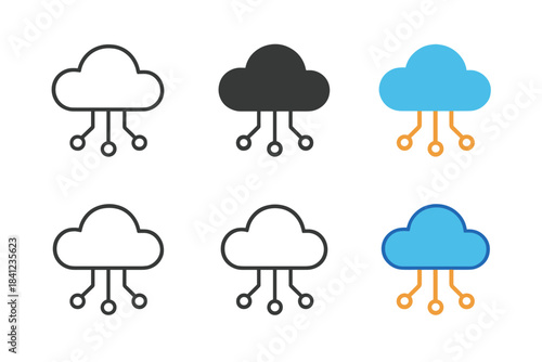 Abstract Cloud Designs. Minimal cloud and connected circuit path underneath, balanced abstract design, first in line style with