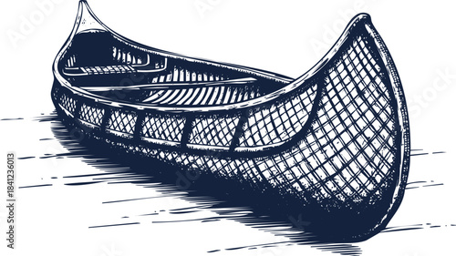 Canoe Floating on Water with Ripples and Shadow in Dark Blue boat kayak