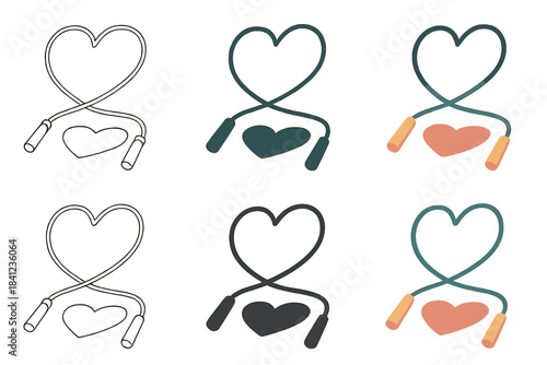 Heart-Shaped Jump Rope Shadows. Jump rope shadow forming heart shape on ground first in line style with thin outline, second in