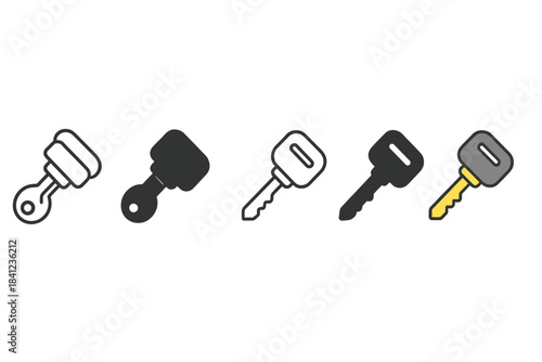 Ignition Key Styles. Ignition Key Turn first in line style with thin outline, second in solid style filled shape, third in flat