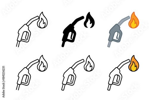 Fuel Nozzle Styles. Fuel Nozzle Burn first in line style with thin outline, second in solid style filled shape, third in flat