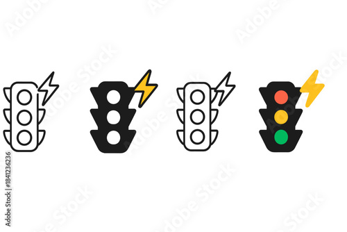 Diverse Signal Light Designs. Signal Light Flash first in line style with thin outline, second in solid style filled shape, third