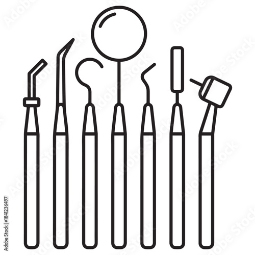 Dental Instrument Outline Icon Set