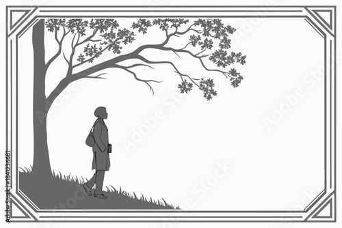 business man and woman walking in the park with suitcase silhouette