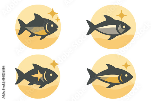 Seaside Fish Shimmer. Icons for: a fish’s shimmer echoing seaside light, a silver flash mirroring beach glow, a quick scale-gleam