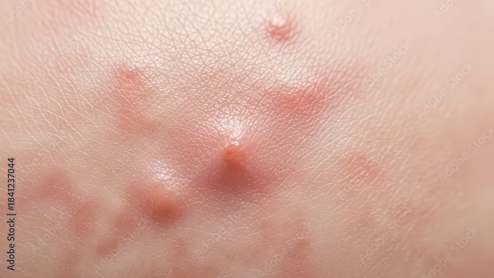 Fototapeta premium Close-up of skin with acne pustules and blemishes