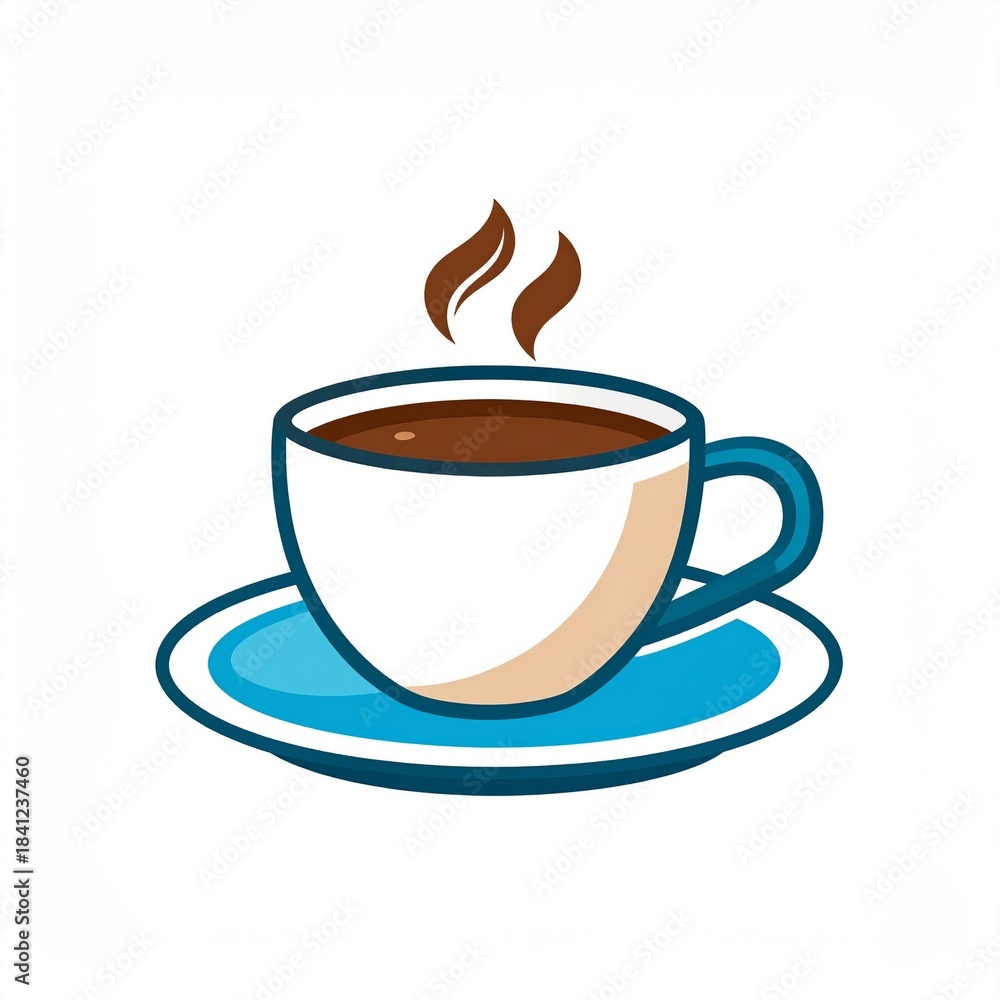 Obraz premium A warm, inviting illustration of a steamy coffee cup on a saucer, perfect for symbolizing comfort, energy, and a refreshing break or cozy morning ritual