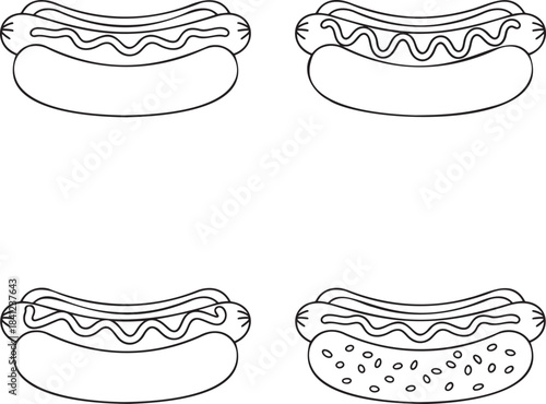 Set of Hot dog Outline vector illustration isolated On Transparent Background