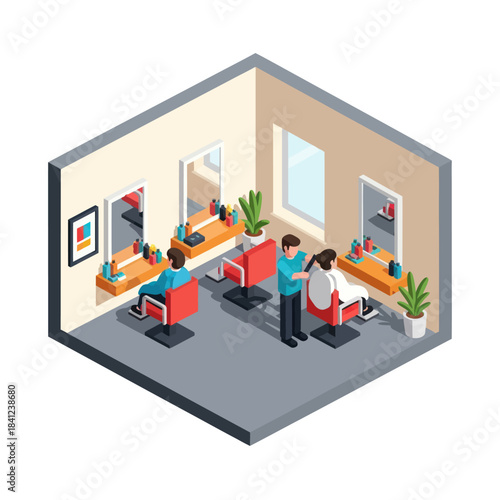 Hairdresser cutting hair of a client in a modern salon.