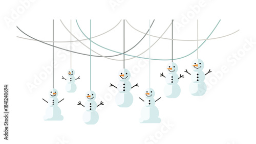 Festive Snowman Decorations: Playful snowmen hang from delicate strings, their cheerful faces radiating joy, transforming a space into a winter wonderland of warmth and happiness.