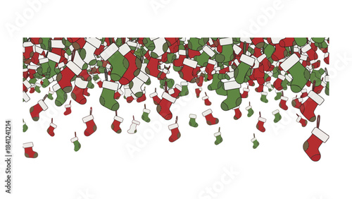 Christmas Stocking Cascade: A festive and whimsical arrangement of Christmas stockings descend from above, the perfect visual for holiday greetings and celebratory projects.