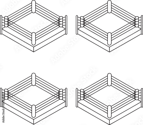 Set of Boxing rings Outline vector illustration isolated On Transparent Background